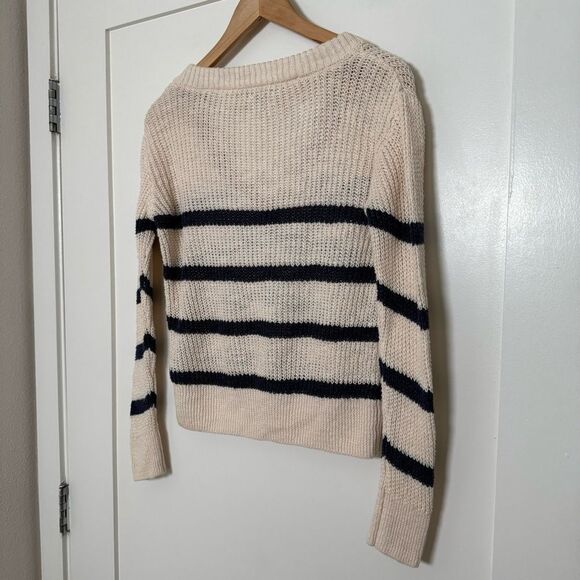 Faherty Sweater Womens Sz XS Miramar Stripe Linen Cotton Chunky Knit V Neck Boho - Picture 6 of 10